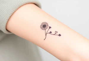 Yellow daisy & Purple Hearts tattoo idea