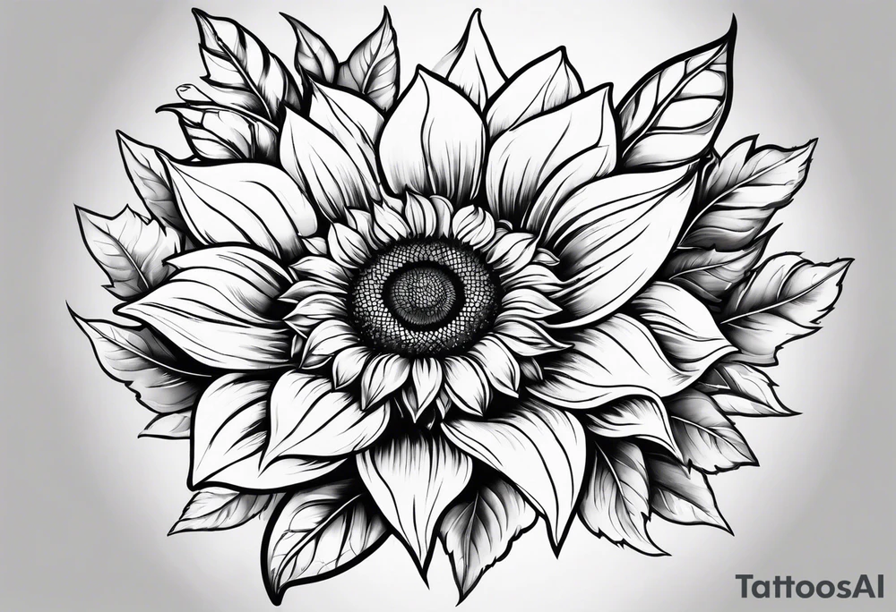 sunflower geometric with leaves tattoo idea