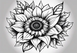 sunflower geometric with leaves tattoo idea