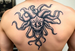 powerful majestic medusa. Simple but intricate. The number 13 somewhere in the tattoo. The eyes covered or taped. Throw a little virgo in there tattoo idea