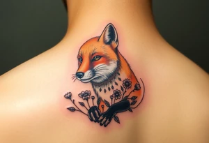 adult fox with jewelry smelling wild flowers tattoo idea
