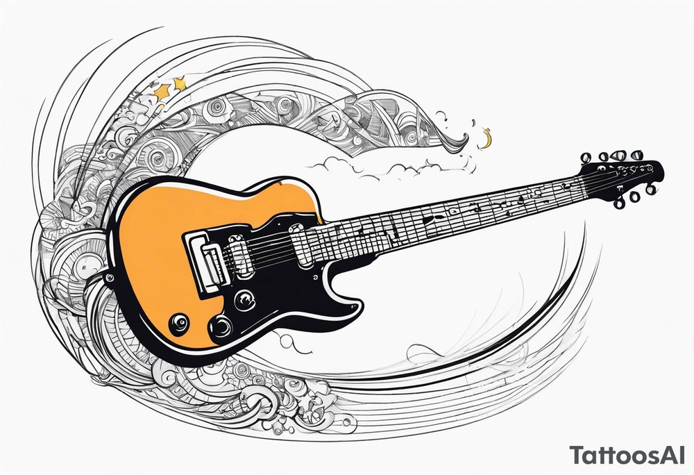 electric guitar with electric wave coming out of cable plug tattoo idea