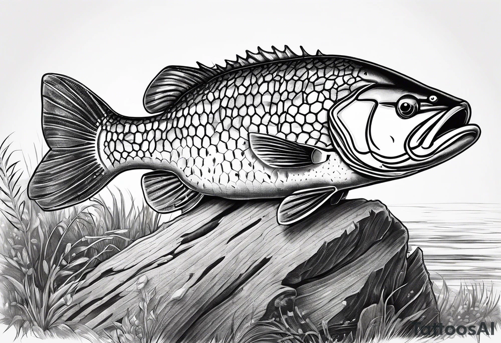 Murray cod on a log with a soccer ball tattoo idea