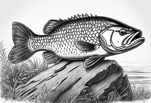 Murray cod on a log with a soccer ball tattoo idea