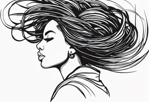 Draw a women head with real dread locks flying in the air, all hair should be to see tattoo idea