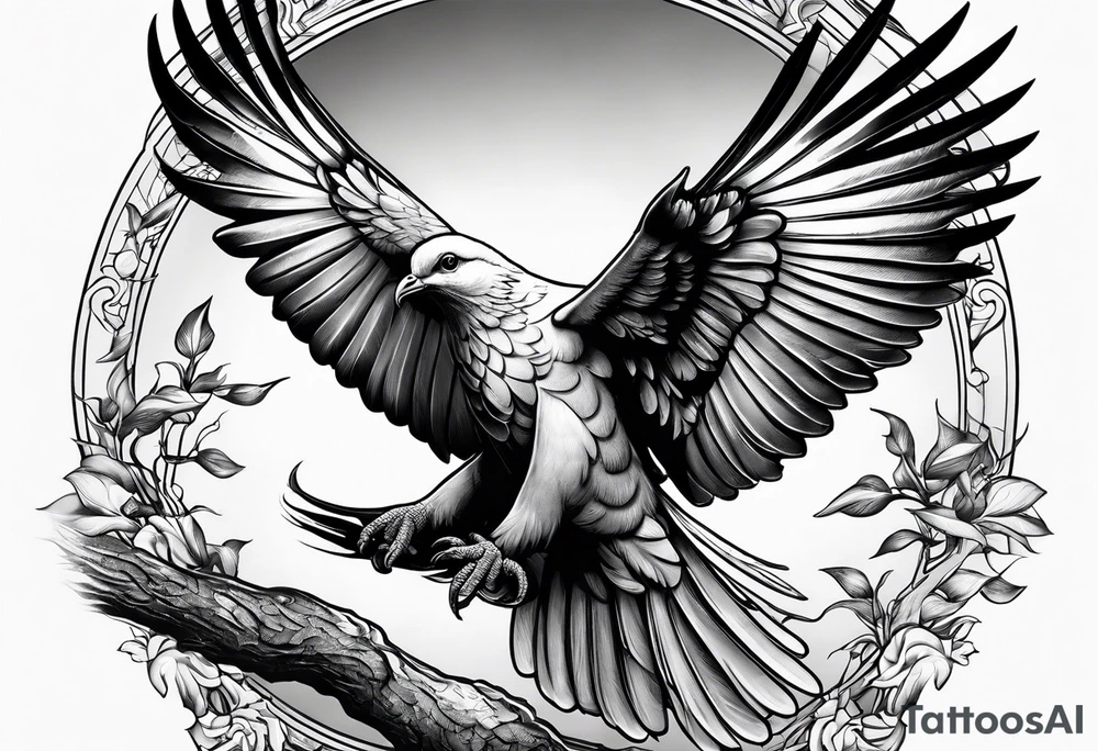 Dove sitting on a branch with an eagle flying tattoo idea Dove sitting on a branch with an eagle flying tattoo idea