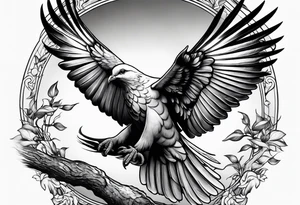 Dove sitting on a branch with an eagle flying tattoo idea
