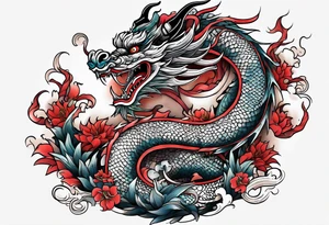 Create a detailed tattoo of Asian dragon wrapping around an anchor centered on taeguk. tattoo idea