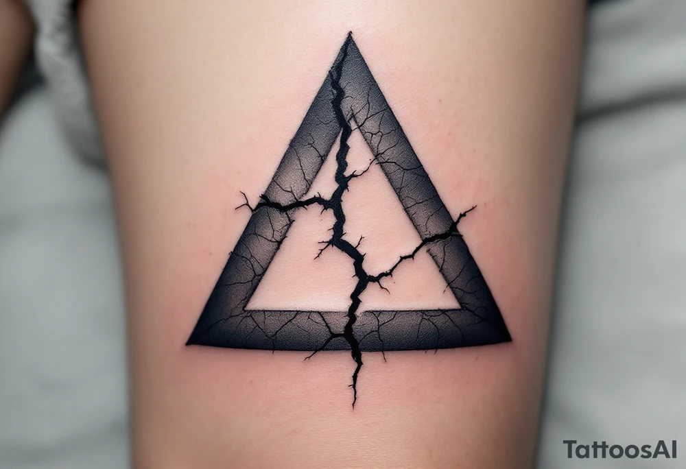 A broken triangle in gray ink with cracked textures, representing resilience and healing. tattoo idea