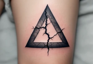 A broken triangle in gray ink with cracked textures, representing resilience and healing. tattoo idea