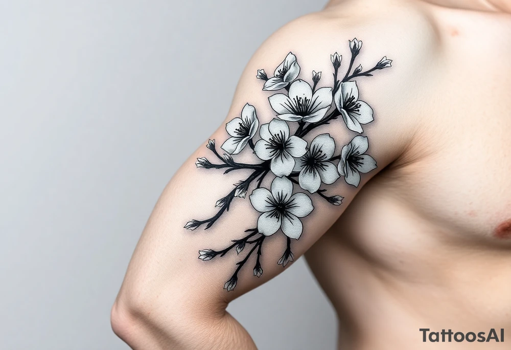 delicate cherry blossoms swirling in spring breeze with petals tattoo idea