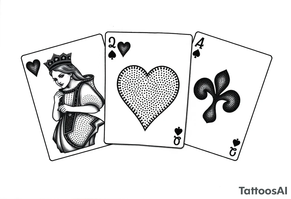 (Queen of hearts, 2 of hearts and 4 of hearts) playing cards tattoo idea