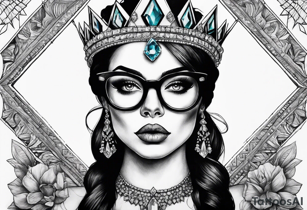 Dead Diamond queen wearing glasses add gemstones make her scarier darker tattoo idea