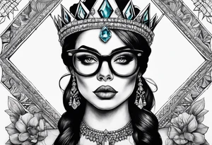 Dead Diamond queen wearing glasses add gemstones make her scarier darker tattoo idea