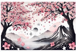 Cherry blossoms and stars in a rainbow of colors tattoo idea