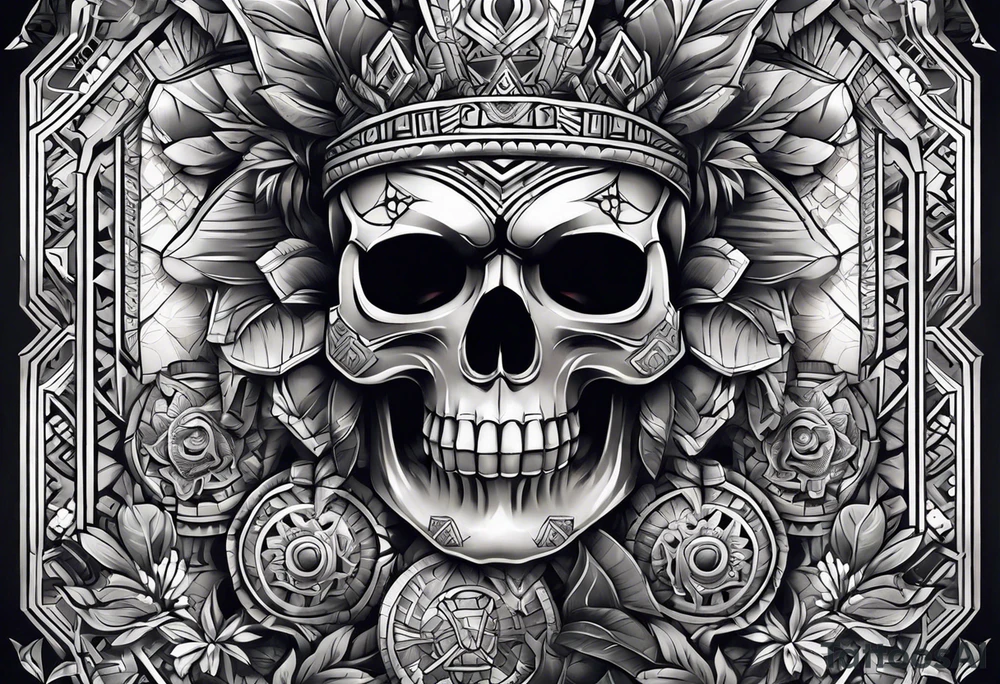 Knee tattoo with skulls and mayan symbols tattoo idea