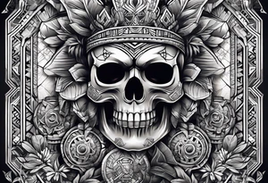 Knee tattoo with skulls and mayan symbols tattoo idea