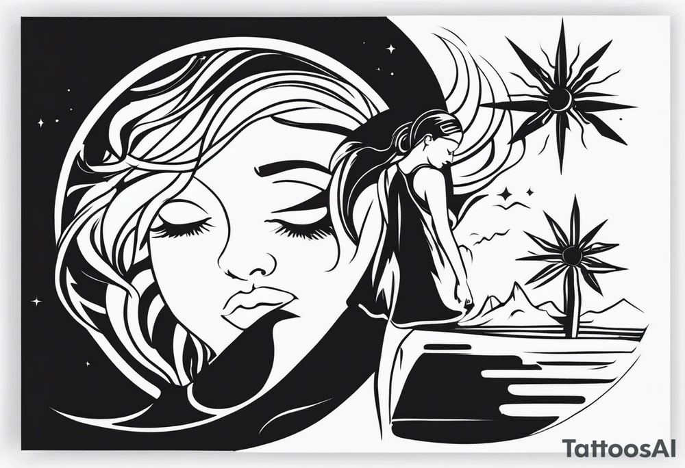 Tiny girl body under sun tattoo idea