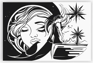 Tiny girl body under sun tattoo idea