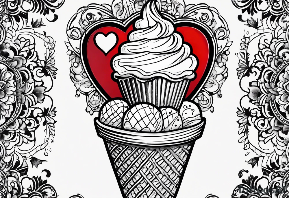 small ice cream cone with small red heart on it somewhere while representing Paris tattoo idea small ice cream cone with small red heart on it somewhere while representing Paris tattoo idea