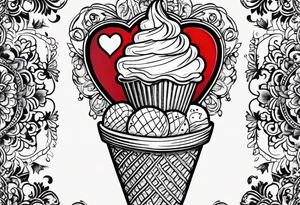 small ice cream cone with small red heart on it somewhere while representing Paris tattoo idea