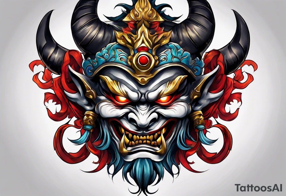 A Oni mask for protection against Evil tattoo idea