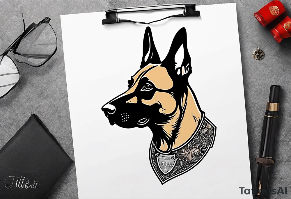 Belgian Malinois dog   Front facing with a badge tattoo idea