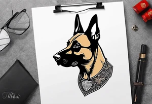 Belgian Malinois dog   Front facing with a badge tattoo idea