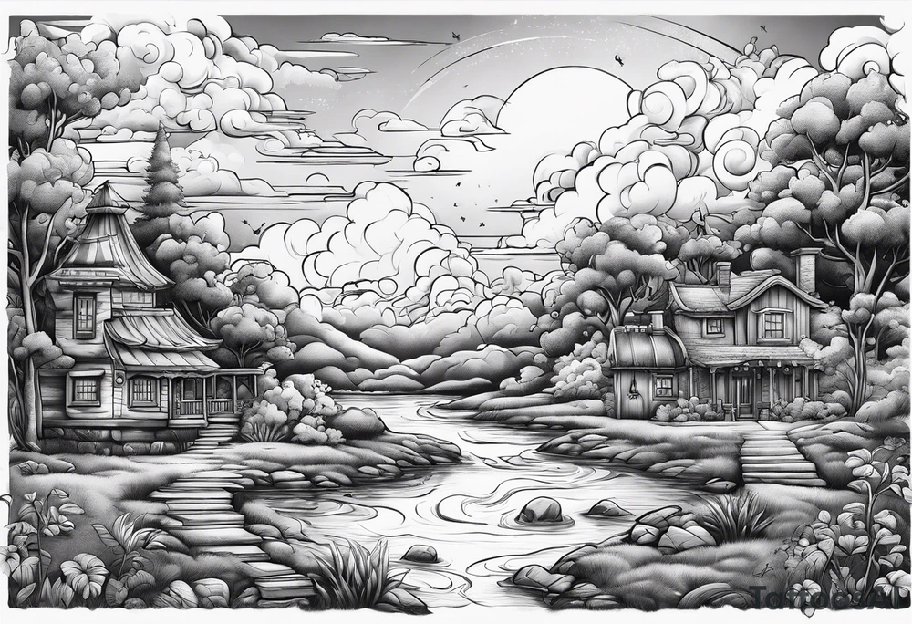 The FIrst Time Words blended in with some clouds tattoo idea