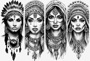 indian woman face 
theme leg sleeve tattoo idea