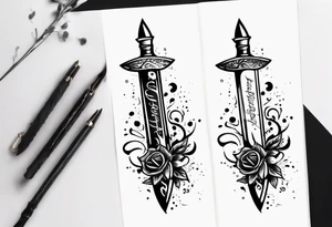 Feminine magical dagger with a splash of water swirling around it upwards tattoo idea