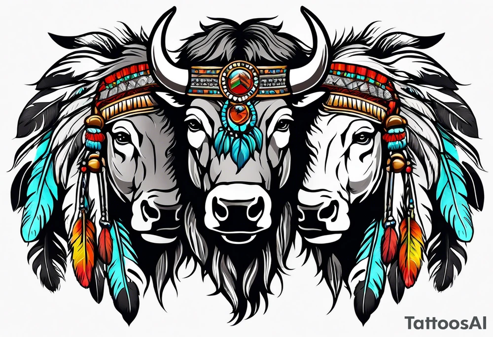 2 Buffalo head nickels with Indian feathers tattoo idea