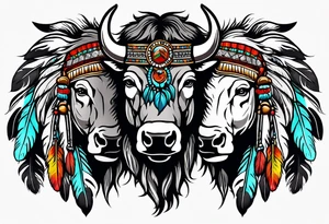 2 Buffalo head nickels with Indian feathers tattoo idea