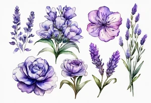 Dupla exposição de flores de lavanda com a medalha de são bento, para tatuagem, arte em aquarela. tattoo idea