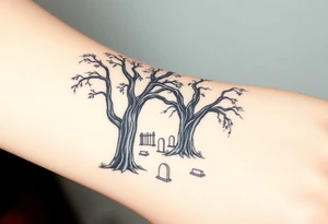 Laurel oak trees with Spanish moss in a cemetery tattoo idea