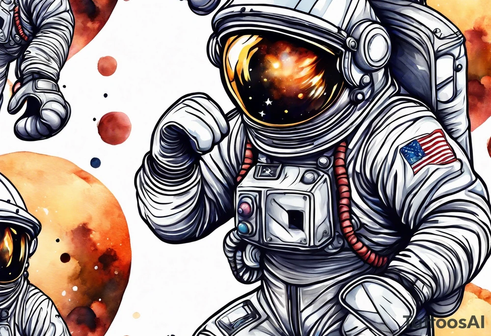 Astronaut with boxing gloves tattoo idea