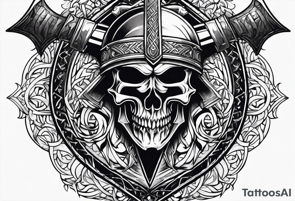 Valhalla sword shield axe tattoo idea