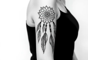 native dreamcatcher with flowing feathers and sacred beads tattoo idea