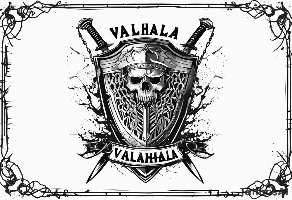 Valhalla sword shield barb wire tattoo idea