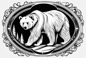 mother bear and cub simple inside oval tattoo idea