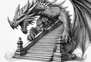 Valhalla sword shield dragon axe Valknut stairs tattoo idea