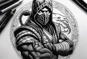 Iconic character Scorpion from Mortal Kombat game tattoo idea