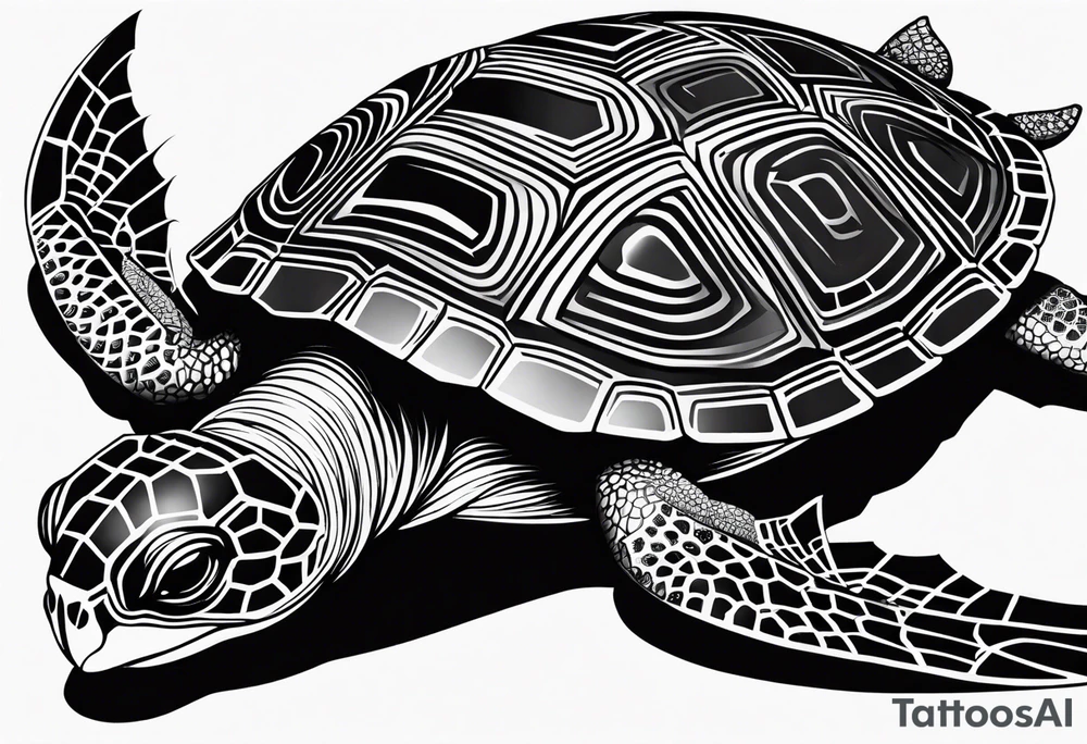 Full leg sleeve turtle geometric tattoo idea