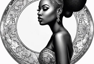 Black woman, royalty, enlightenment, wisdom, astronomy, cancer zodiac, natural, tattoo idea