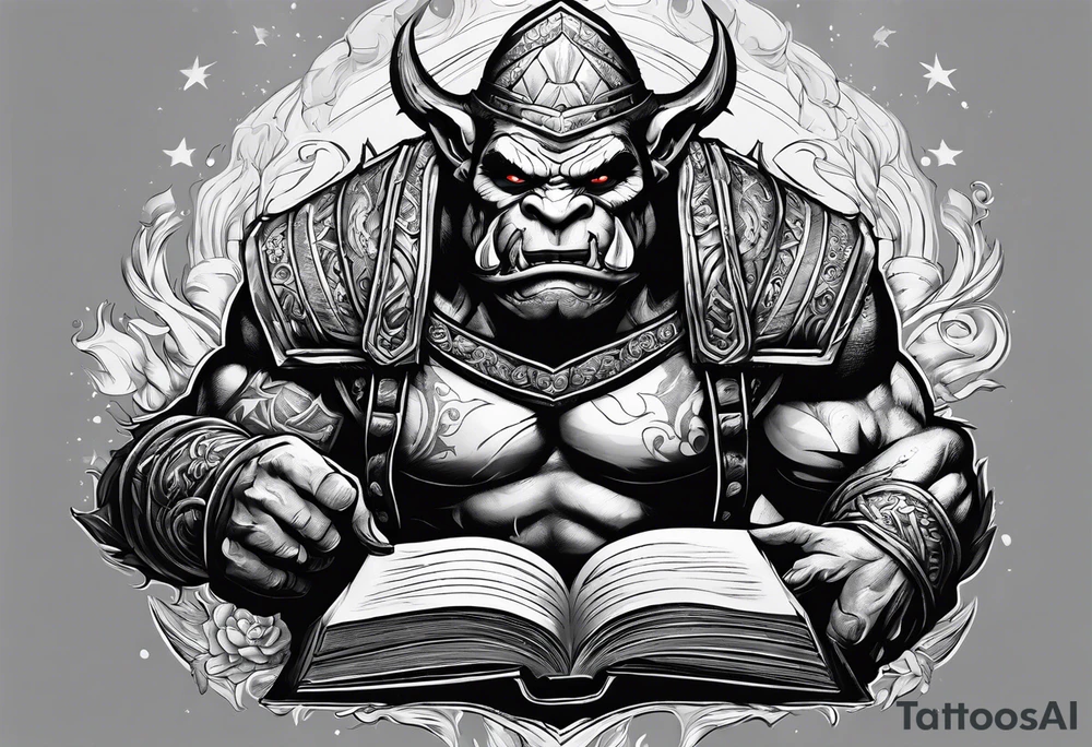 orc coming out of a book tattoo idea