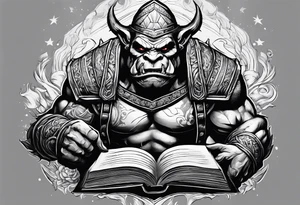 orc coming out of a book tattoo idea