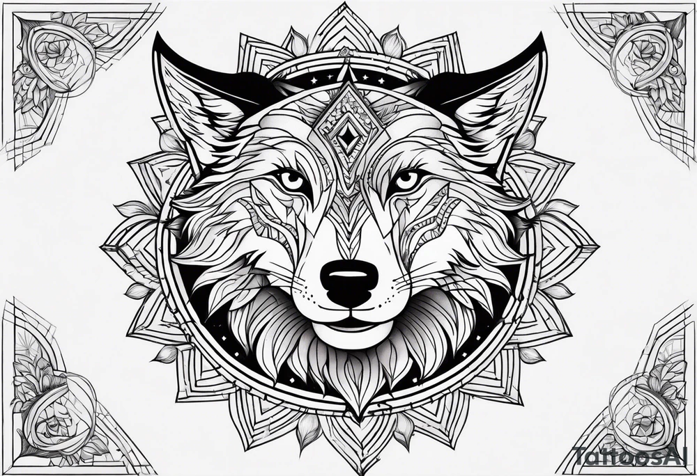 Mandala theme design with joker cards and wolves for forearms tattoo idea