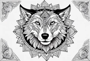 Mandala theme design with joker cards and wolves for forearms tattoo idea