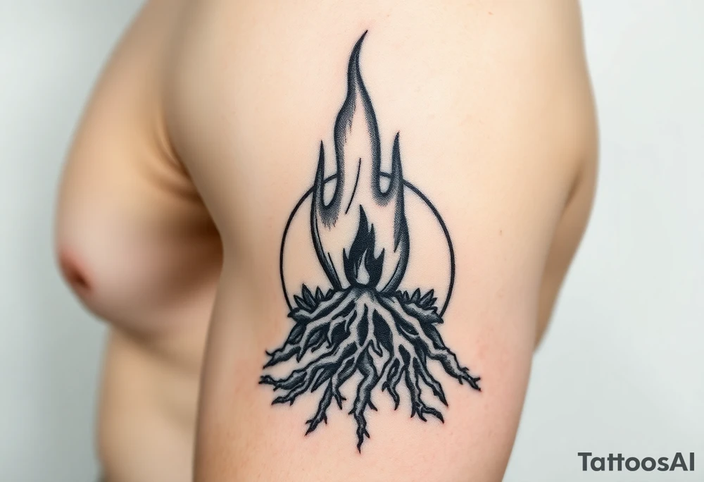 flame in a roots sphere, with a roots arch tattoo idea