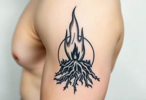 flame in a roots sphere, with a roots arch tattoo idea